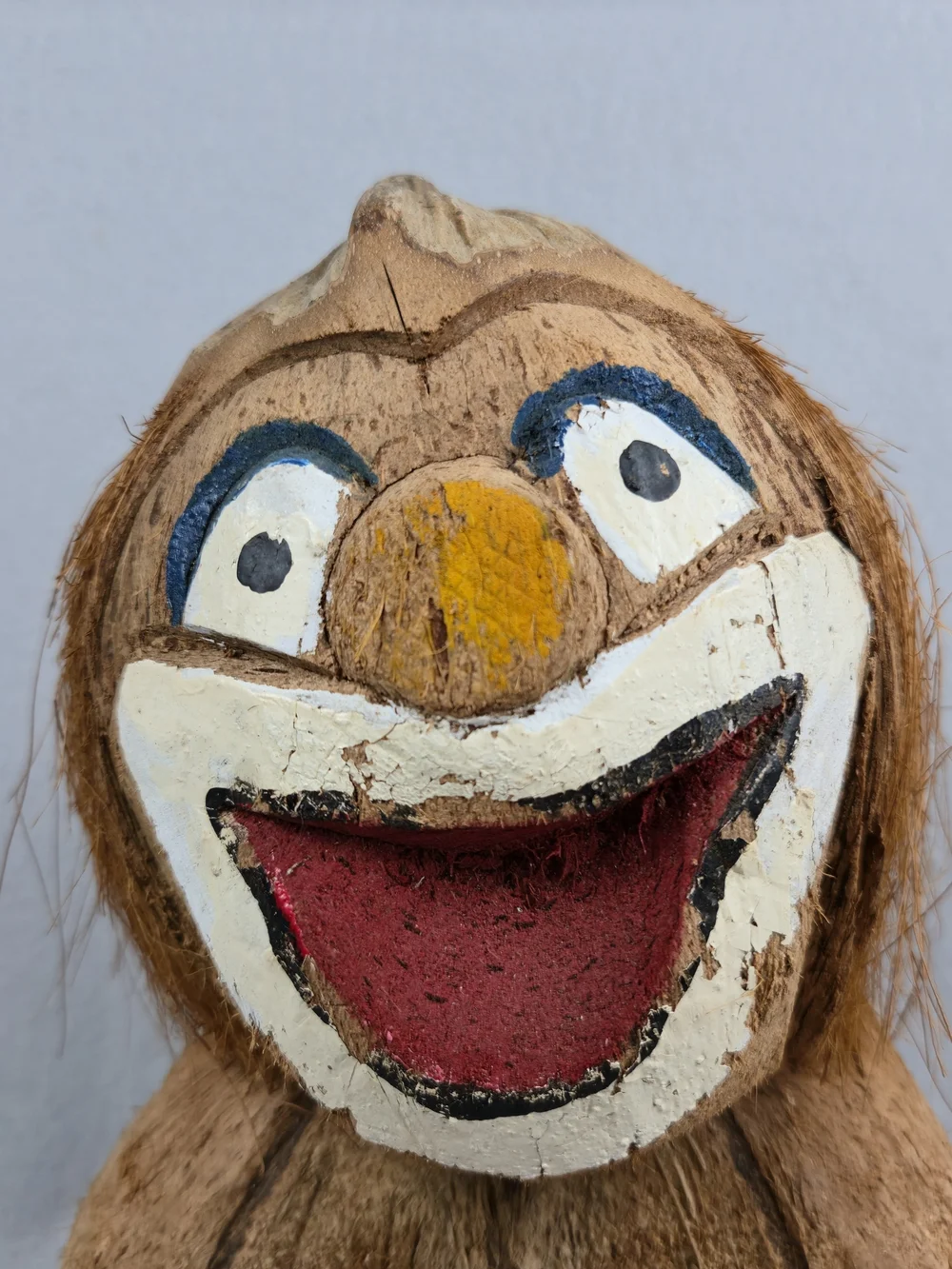 Vintage Carved Coconut Clown Figurine Tiki Folk Art Tropical SouvenirVintage